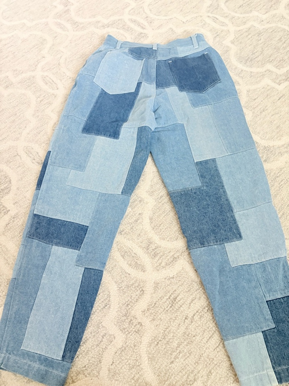 Patchwork Denim Jeans Womens Size 12 Colorblock QPS Wide Leg